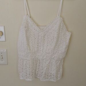 Women's top Jopna xl white embroidery eyelet camisole adjustable straps shirring